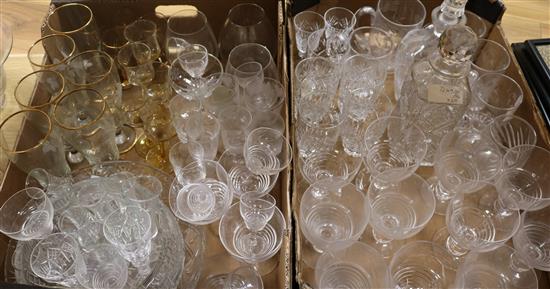 Victorian square cut glass decanter, 4 Stuart glass tankards and other glassware